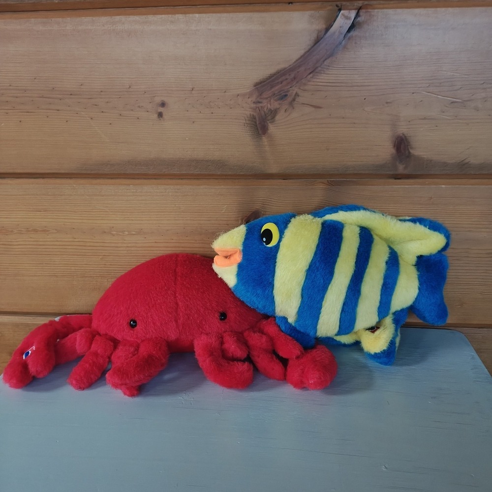 Vintage Carnival Cruise Plush‎ Crab and Yellow Blue Fish 10" E3
